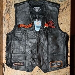 Diamond Plate - Women's Genuine Leather Vest with Bold Patches